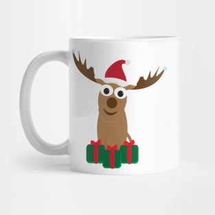 Cute Cartoon Deer with Santa Hat and Green Red Gifts Mug